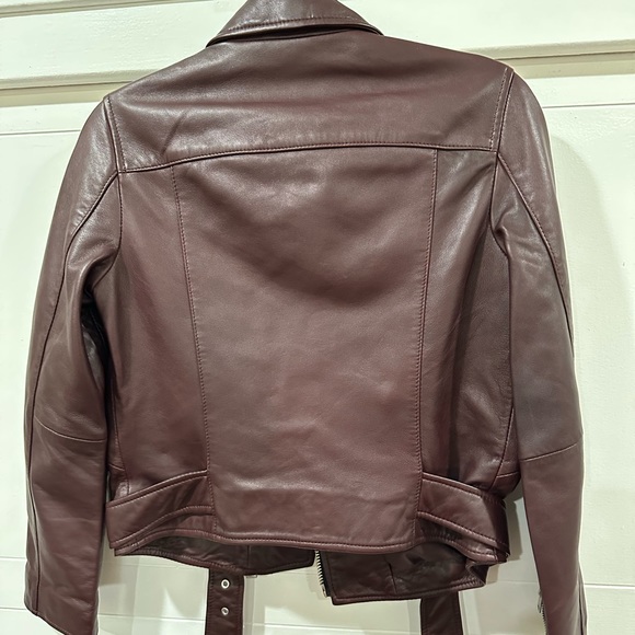 All Saints Balfern Biker Leather Jacket in Deep Berry - Picture 8 of 15